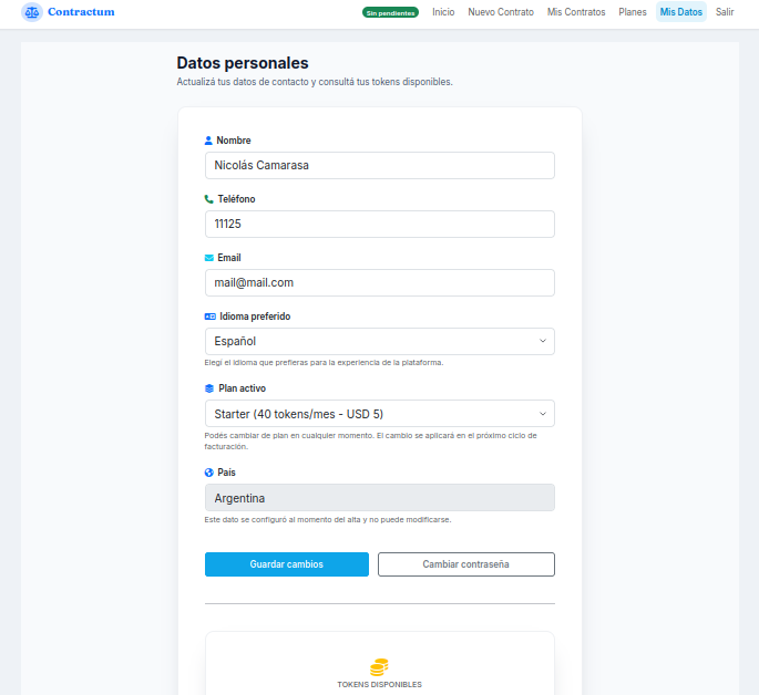 Pantalla de Mis Datos
