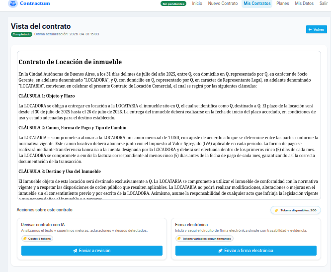 Vista detallada de un contrato en Contractum